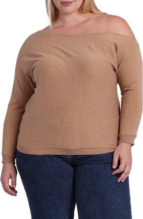 Minnie Rose One-Shoulder Cotton & Cashmere Sweater in Camel at Nordstrom, Size 1X