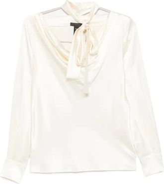Max Mara Blusa de seda suave con pu&ntilde;os abotonados y pa&ntilde;uelo al cuello - Blouses & Shirts - Mujer - Blanco - S