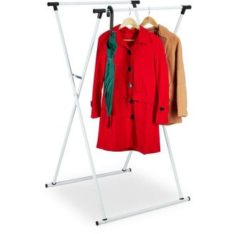 Relaxdays Extendable Clothes Stand, Coat Rack, HxWxD: 139 x 135 x 95 cm, 2 Rails, Hallway, Folding Valet, Metal, White - Relaxdays