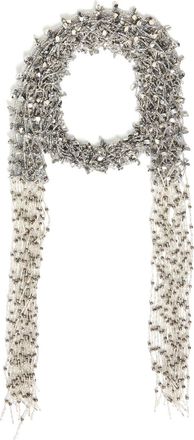Dries Van Noten Fringed Beaded Scarf Necklace - Silver - One Size
