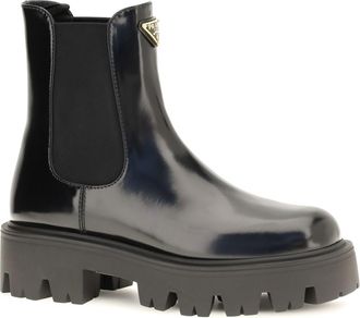 Prada Womens Ankle Boots Brushed Leather Black