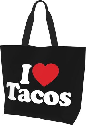 AOOEDM I Love Tacos- Ladies Canvas Tote Reusable Shopping Bag
