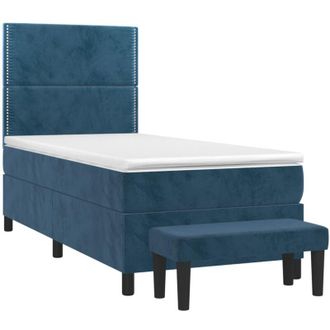 vidaXL Cama Box Spring Con Colch&oacute;n Terciopelo Azul Oscuro 100x200 Cm Vidaxl