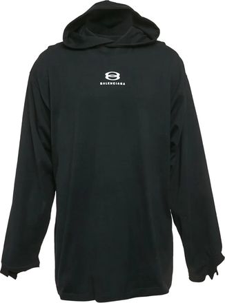 Balenciaga Felpa in cotone con logo e cappuccio - Nero