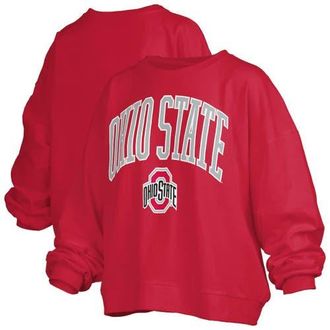 Pressbox Womens Pressbox Scarlet Ohio State Buckeyes Janise Arch Over Logo Waist Length Oversized Pullover Sweatshirt at Nordstrom, Size X-Large