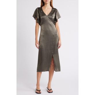 Nation Ltd Pamela Flutter Sleeve Satin Midi Dress in Graphite Foil at Nordstrom Rack, Size Medium