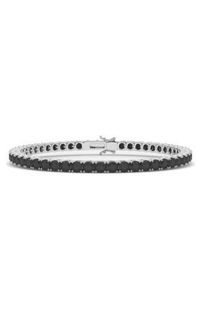 HauteCarat Round Cut Lab Grown Black Diamond 18K Gold Tennis Bracelet in 18K White Gold at Nordstrom, Size 6