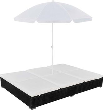 vidaXL Outdoor Lounge Bed with Umbrella Poly Rattan Black, 42950