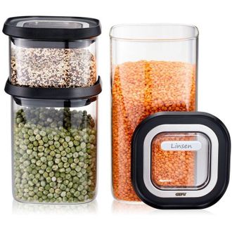 GEFU Gefu - Pantry - Juego De 3 Tarros De Cristal Con Tapa Herm&eacute;tica