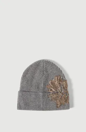 Brunello Cucinelli Cashmere ribbed beanie with whispering bloom embroidery in Dark Grey at Nordstrom, Size X-Small