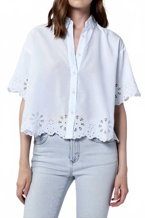 Dear John Denim Ansel Cropped Eyelet Button Down Shirt In Skyway