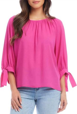 Karen Kane Tatum Tie Sleeve Peasant Top In Dark Pink