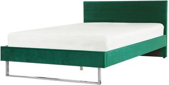 Beliani Beliani - Modern Glam Velvet Fabric eu Double Bed Frame 4ft6 Upholstered Green Bellou