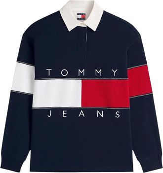 Tommy Jeans Oversized Rugby Sweatshirt - Dames - Polos - Blauw - L - Katoen - Tops
