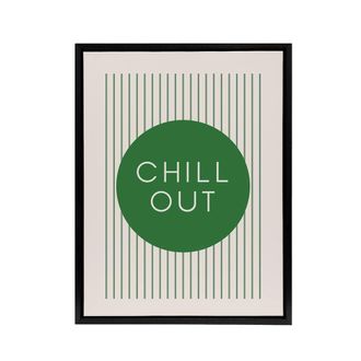 Artery8 Chill Out Relax Green Circle Stripes Design Black Framed Canvas Art | Size: W24 x H32