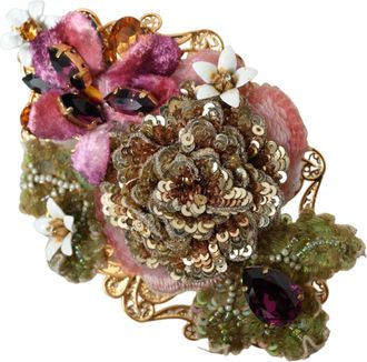 Dolce & Gabbana Womens Gold Brass Floral Crystal Sequined Hair Clip Accessory