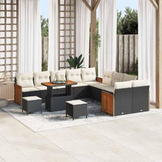 vidaXL Conjunto De Sof&aacute; De Jard&iacute;n 13 Pcs Negro, Crema 90 X 55 X 71 Cm Vidaxl