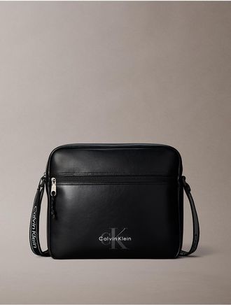 Calvin Klein Mens Bold Monologo Webbing Strap Flight Bag - Black