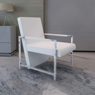 vidaXL Sill&oacute;n Con Pies Cromados De Cuero Artificial Blanco - 214593