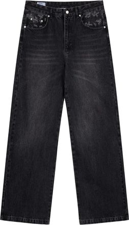 Rough. faded wide-leg jeans - unisex - Leather/Cotton - 28 - Black