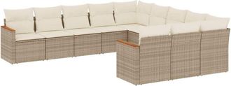 vidaXL Set De Sof&aacute;s De Jard&iacute;n 11pzas Con Cojines Rat&aacute;n Sint&eacute;tico Beige Vidaxl