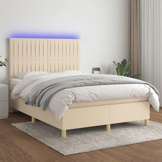 vidaXL Vidaxl - Cama Box Spring Colch&oacute;n Y Luces Led Tela Crema 140x190 Cm