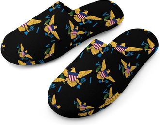 Generic Flag of U.S. Virgin Islands Flannel Mens Slip-on Slippers Winter Warm House Shoes with Rubber Sole for Home Hotel