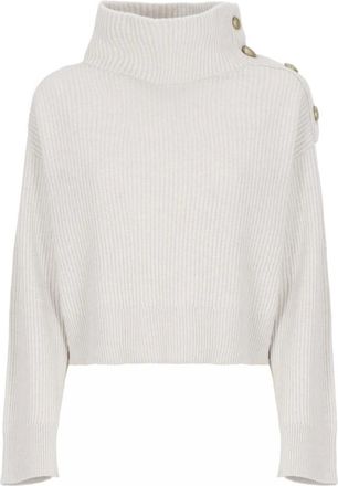 Brunello Cucinelli Truien & Vesten, Dames, Beige, M, Wol, Grijze Wol Kasjmier Trui Hoge Hals