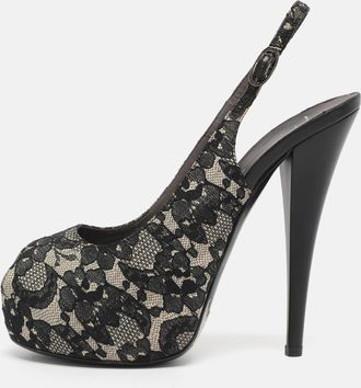 Giuseppe Zanotti Black/beige Lace Slingback Platform Pumps