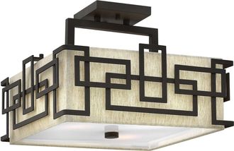 Loops 3 Bulb Semi Flush Light 1920s Style Glass Opaque Shades Bronze LED E27 100W