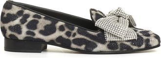 AGL Loafers, female, Black, Size: 6 1/2 US Leopard Print Bow Rhinestone Loafer