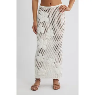 Kulani Kinis Applique Floral Knit Maxi Skirt in Whipped White at Nordstrom, Size X-Small