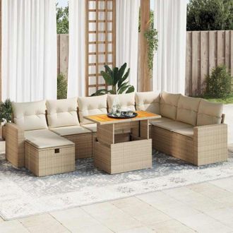 vidaXL Set Sof&aacute;s Jard&iacute;n Y Cojines 9 Pzas Rat&aacute;n Sint&eacute;tico Acacia Beige Vidaxl
