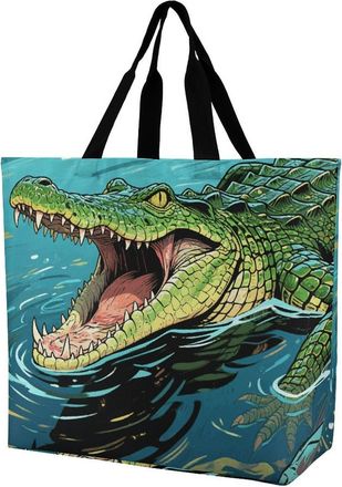 Generic Crocodile In Water Women Handbag Durable Shopping Bag Lightweight Grocery Bags For Work Daily Use Ladies