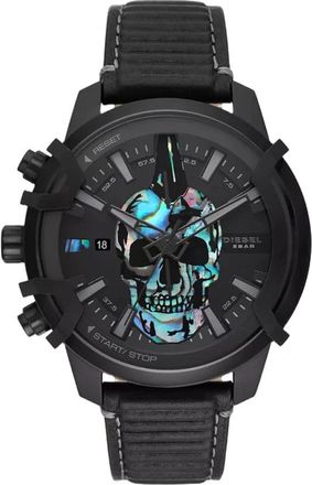 Diesel Accessoires, Heren, Zwart, ONE Size, Leer, Griffed Chronograph Leren Horloge
