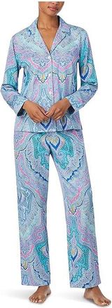 Lauren Ralph Lauren Long Sleeve Notch Collar Sateen PJ Set Womens Pajama Sets Paisley 1 : LG (US 12-14), Cotton/Viscose