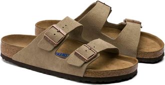 Birkenstock Womens Arizona Suede Sandals In Taupe