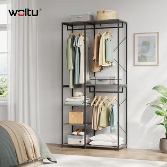 Woltu Perchero Burro Ropa Perchero Burro Con Estante Multiusos Fuerte Metal Y Madera 90 X 40 X 204.5 Cm(l X P X H) Color Negro + Color &Oacute;xido - Woltu