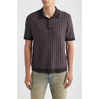 Rag & Bone Zuma Stripe Terry Cloth Polo in Coal Grey at Nordstrom, Size X-Large
