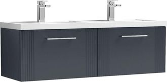 Nuie Nuie - Deco Satin Soft Black 1200mm Wall Hung 2 Drawer Vanity Unit and Double Polymarble Basins - DPF1494C