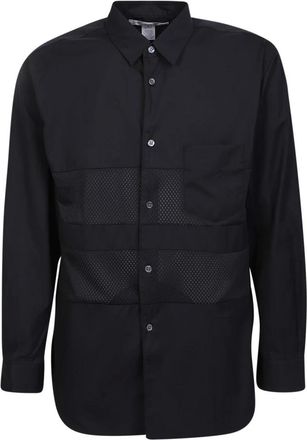 Comme Des Garçons Overhemden, Heren, Zwart, M, Zwarte Mesh Panel Poplin Overhemd