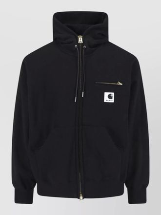 sacai hooded jacket zip chest and kangaroo pocket