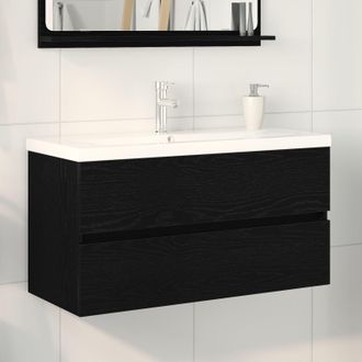 Berkfield Home Sink Cabinet with Built-in Basin Black Oak Engineered Wood, Sink Cabinet Black Oak 90x38, 5x45 cm Engineered Wood