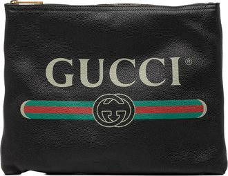 Gucci Pre-owned Womens Medium Leather Logo Portfolio Clutch - Black - One Size