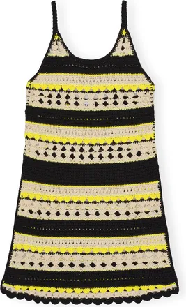 Ganni Yellow Crochet Slip Dress - Size XL Organic Cotton