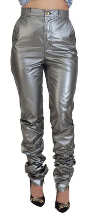 Dolce & Gabbana Metallic Silver High Waist Skinny Womens Pants - Size Small