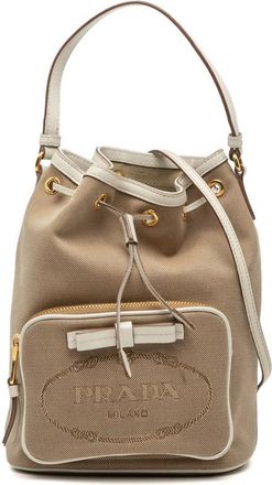 Prada Pre-owned Prada Canvas Canapa Logo Bow Drawstring Bucket Bag Ladies JC15A0YXAQ8RE73X