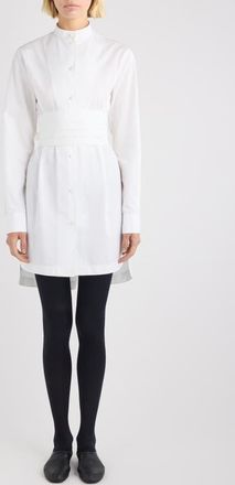 Alaia Cummerbund Belted Long Sleeve Cotton Poplin Shirtdress in Blanc at Nordstrom, Size 12 Us