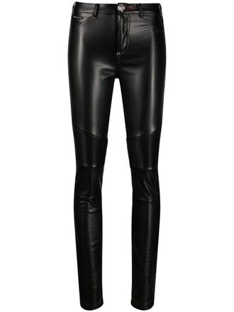 Philipp Plein ribbed-knee high-waist leggings - Black