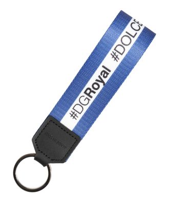 Dolce & Gabbana Witte Blauwe Logo Polyester PVC Houder Sleutelhanger Sleutelring